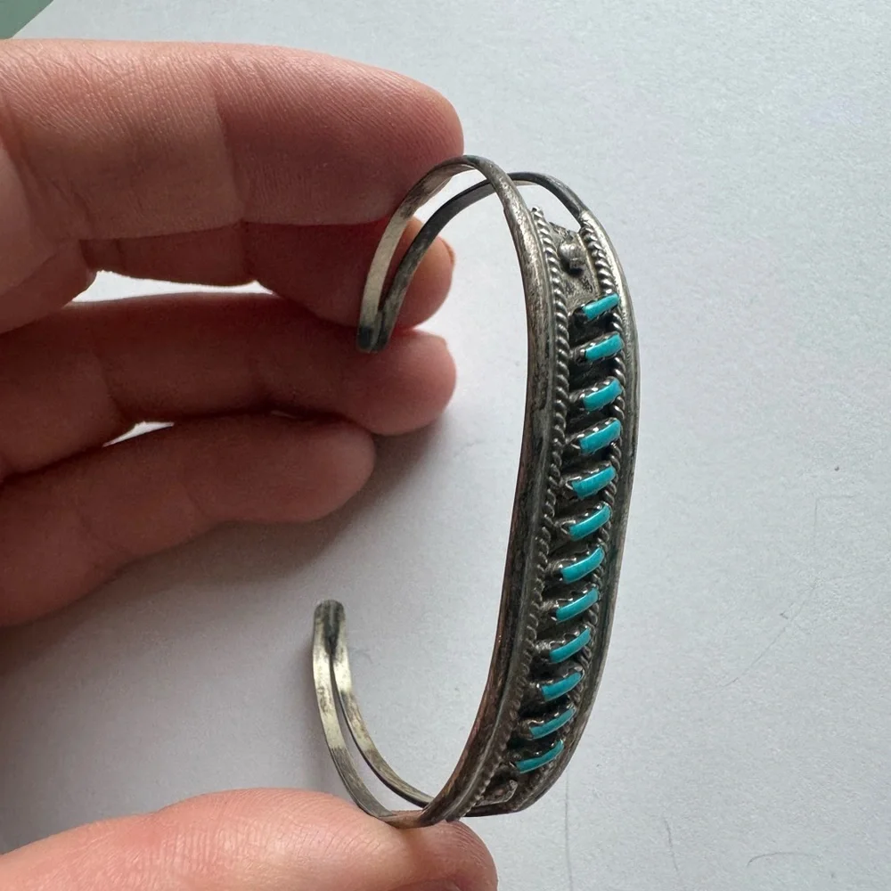 Vintage needlepoint turquoise Sterling silver adjustable 6